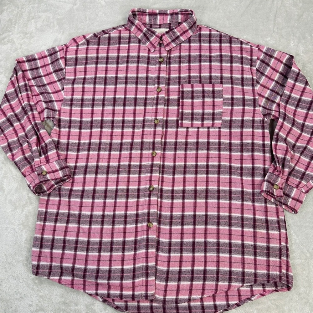 Aeropostale Shirt Mens Medium Pink Burgundy Plaid Flannel Button Down Shirt